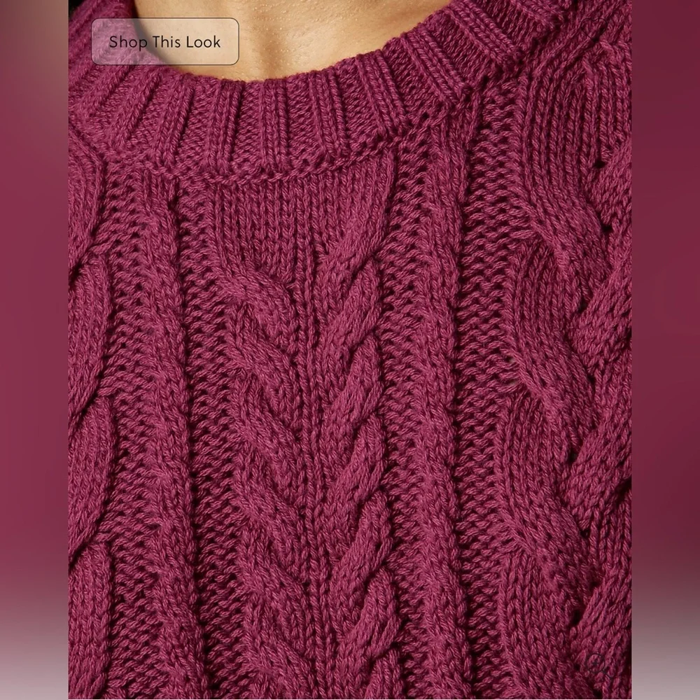 J.Crew Cable-knit crewneck sweater in vivid mulberry
